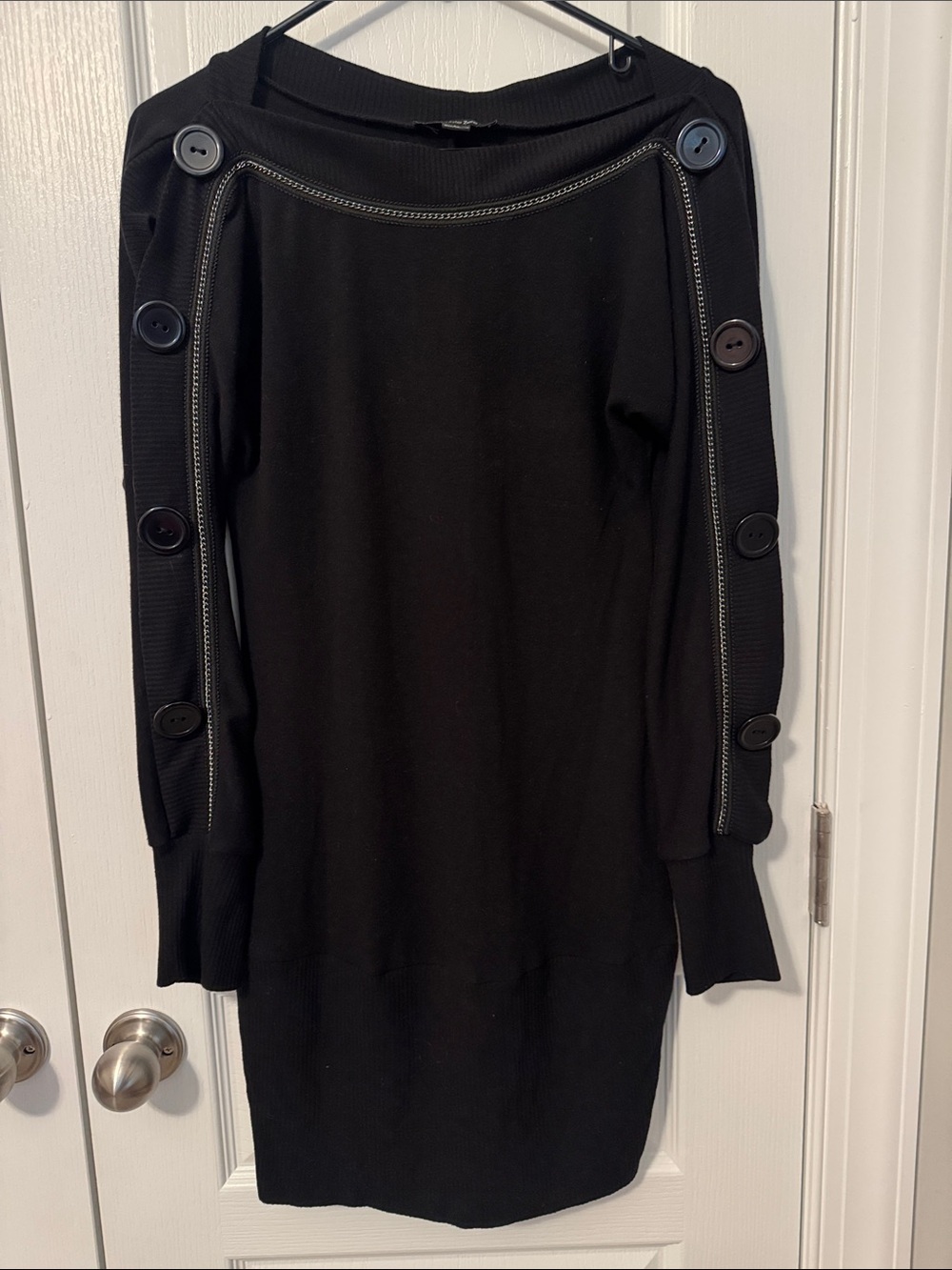 Double Zero Womens Medium Black Long-Sleeve Button-Trim Dress